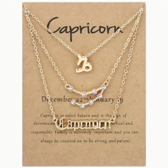 🍏50% OFF/3+.♑ 3 pc zodiac Capricorn link chain layered necklace set (Gold tone) - Picture 1 of 5